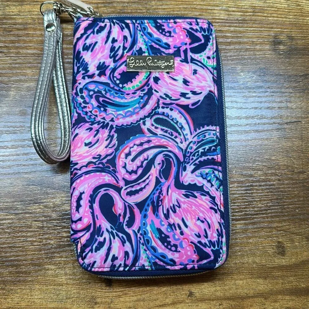 Lilly Pulitzer Tiki‎ Palm Wristlet Clutch Smartphone Holder Credit Card Holder